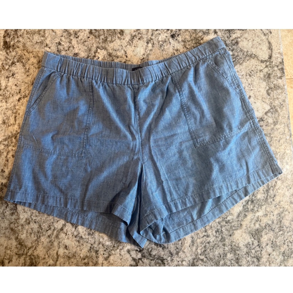 J.Crew Womens Blue Chambray Cotton Elastic Waist Patch Pocket Shorts XXL NEW